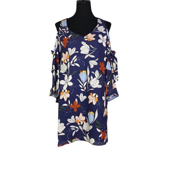 PARKER  Woman Moondance Floral V-Neck Cold‎ Shoulder Ruffle Bell Sleeve Dress S - Picture 2 of 11